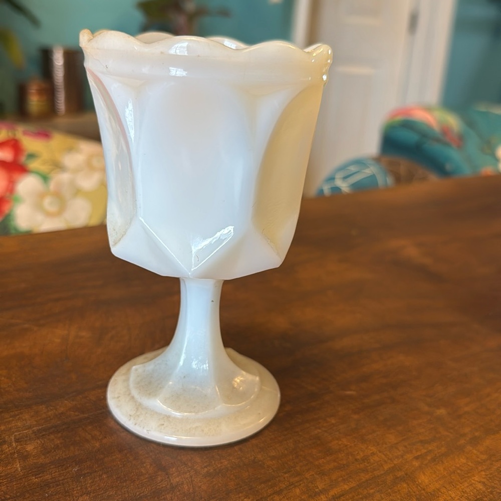 Unusual Vintage MilkGlass Goblet Stemmed Drinkware Barware